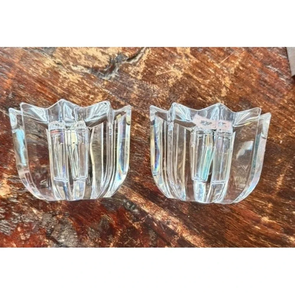 Set of 2 Mikasa Clear Crystal Snowflake Shaped‎ Candle Holders Home Decor
